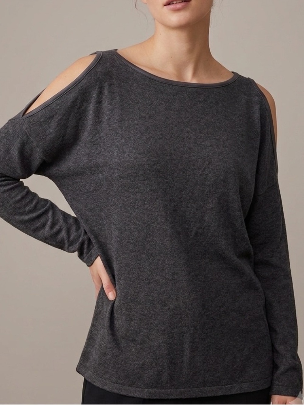 NWT Lauren Ralph Lauren Charcoal Grey Cold Shoulder Knit Top Size Large L